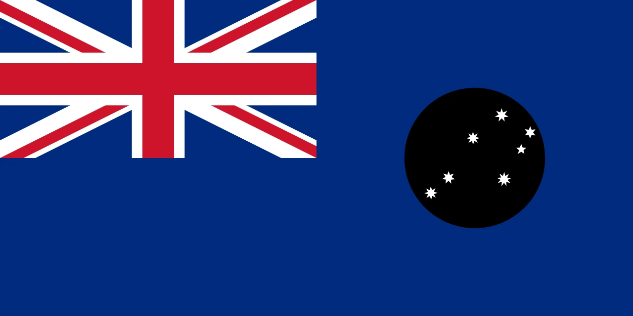 Primera bandera d’Austràlia Meridional: Pavelló Blau amb un disc negre amb la Creu del Sud i Alfa i Beta Centauri