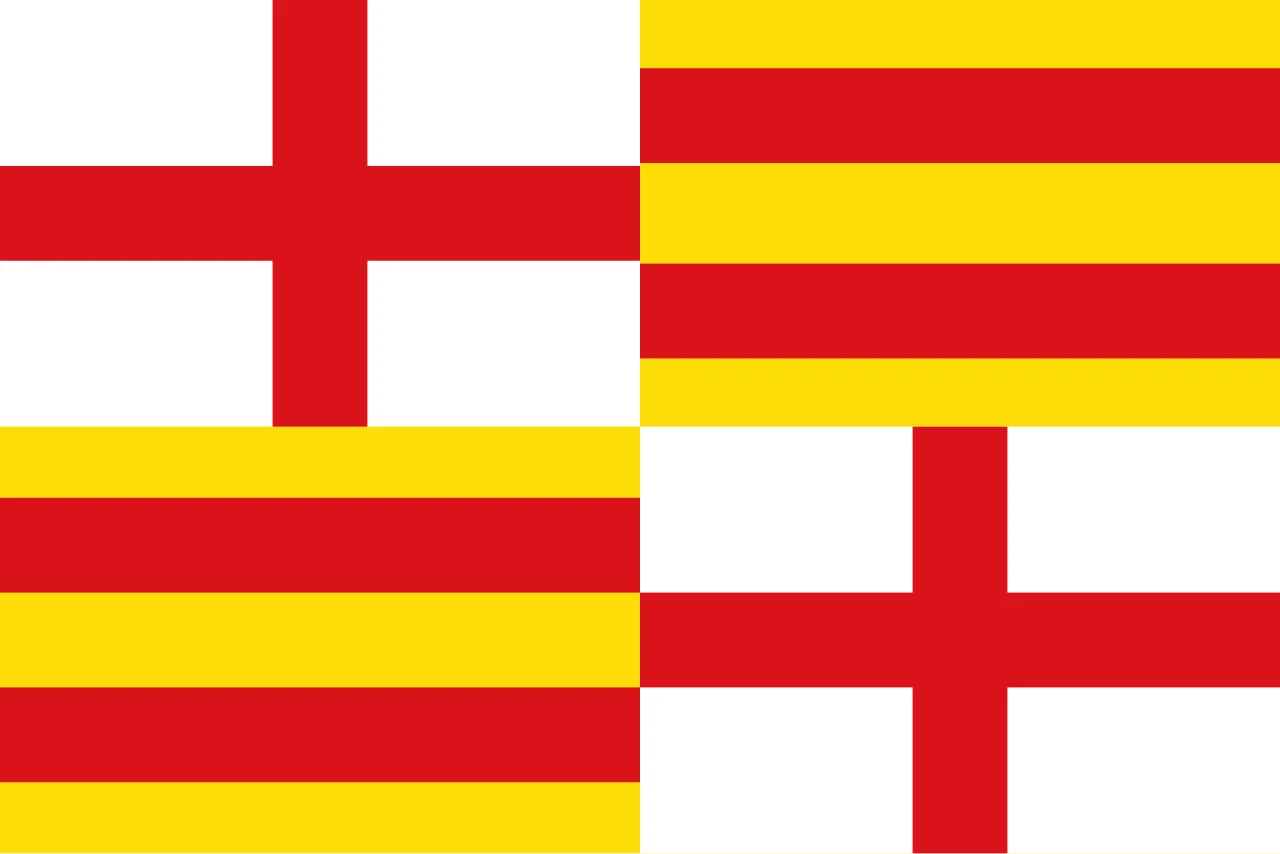 Bandera de Barcelona amb només dues franges vermelles a cada quartet groc