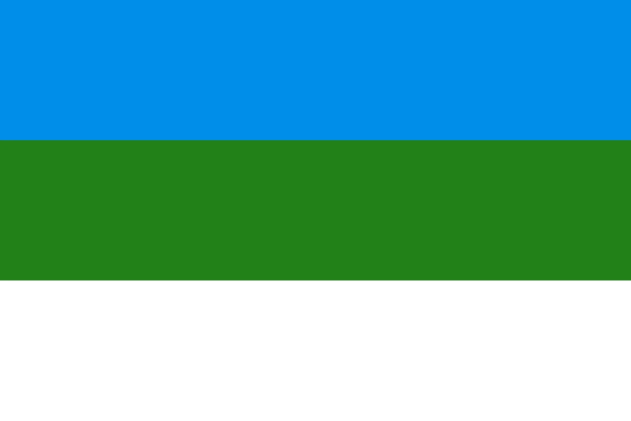 Flag of Bashkortostan of 1918: three horizontal stripes, blue on top, green in the middle and white below