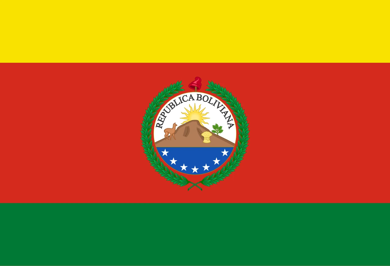 Bandera groga, vermella i verda en franges horitzontals amb l’escut