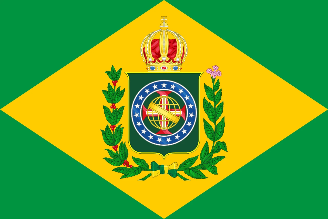 Green flag with a yellow lozenge and the crowned imperial coat of arms