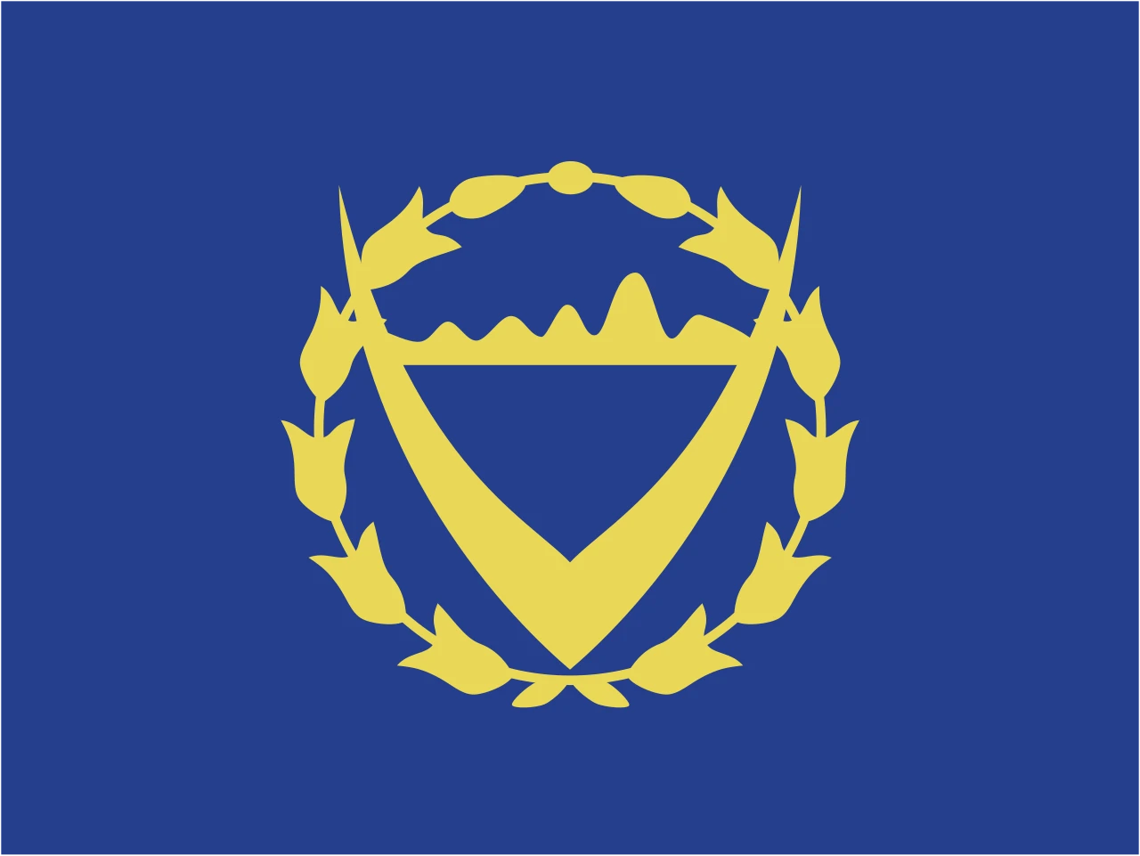Bandera blava de Busan de 1962 amb un emblema groc d’ones i un triangle envoltat de llor