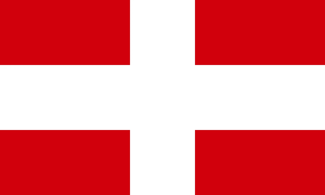 Maritime flag of Cartagena: red with a white cross that reaches the edges