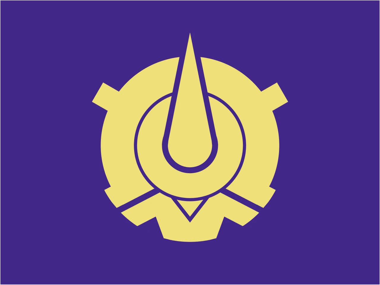 Bandera morada de Chungcheong del Norte de 1969 con un emblema dorado formado por los caracteres chinos 忠 y 北