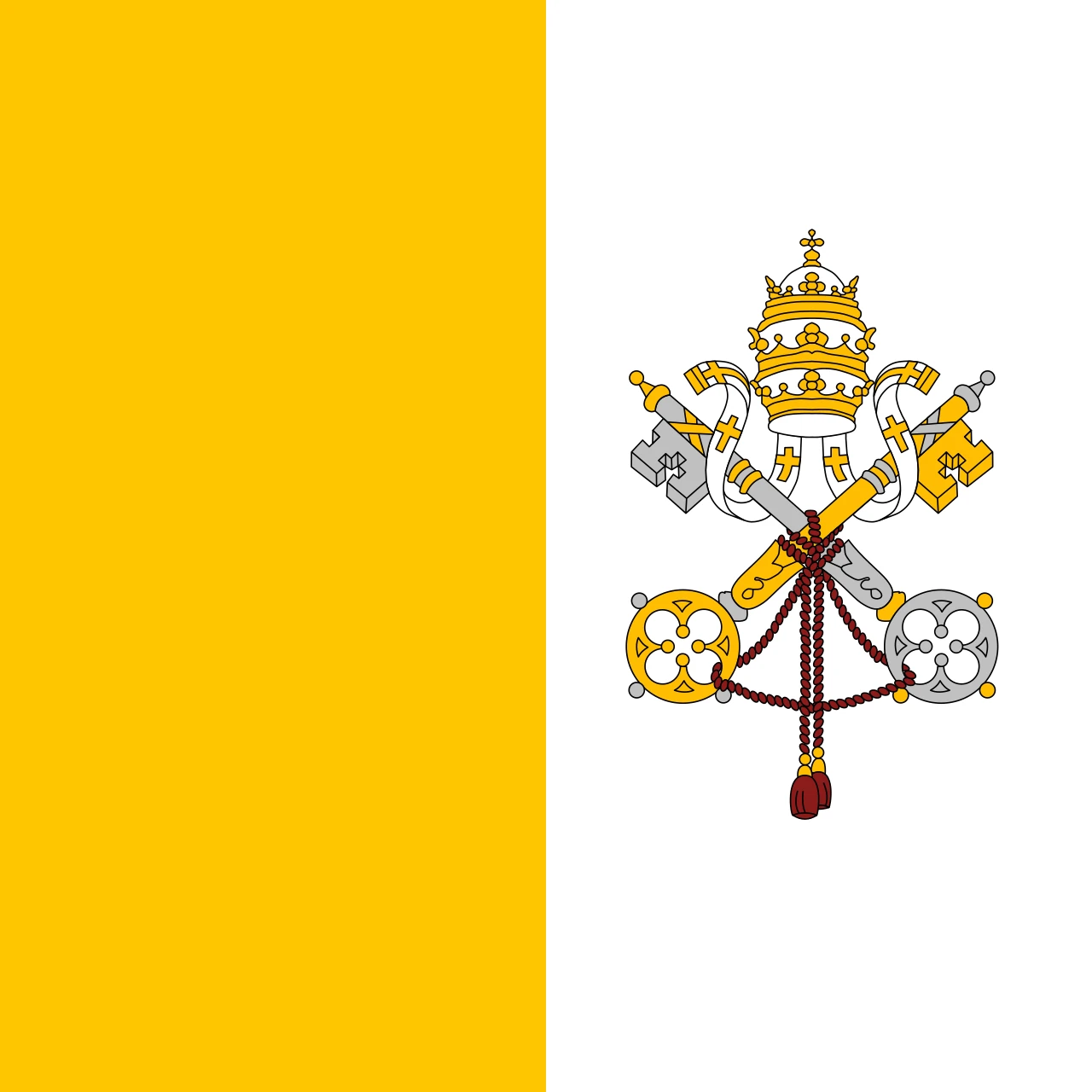 Square yellow and white flag with the keys and the tiara