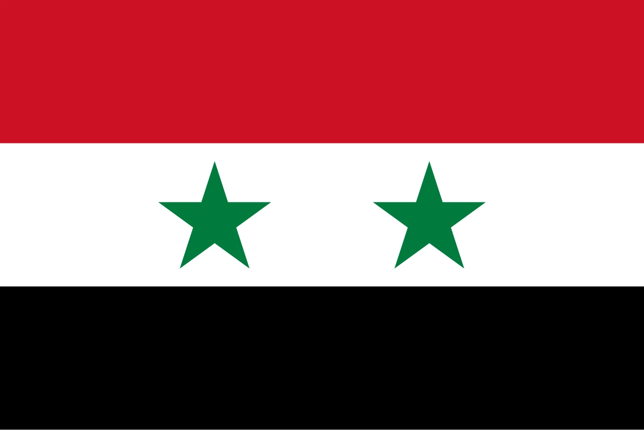 Red, white and black flag with two green stars