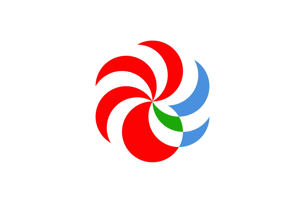 Bandera blanca d’Ehime amb un emblema vermell, verd i blau, usada entre 1989 i 1999