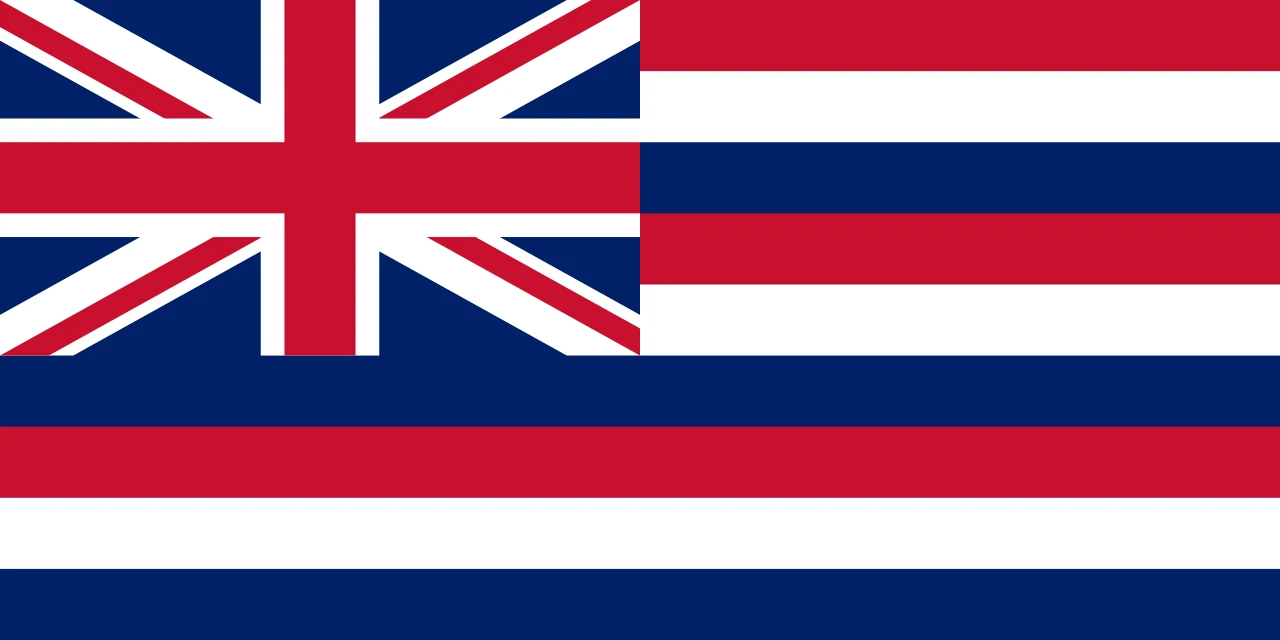 Flag of Hawaii with the Union Jack and nine red, white and blue stripes