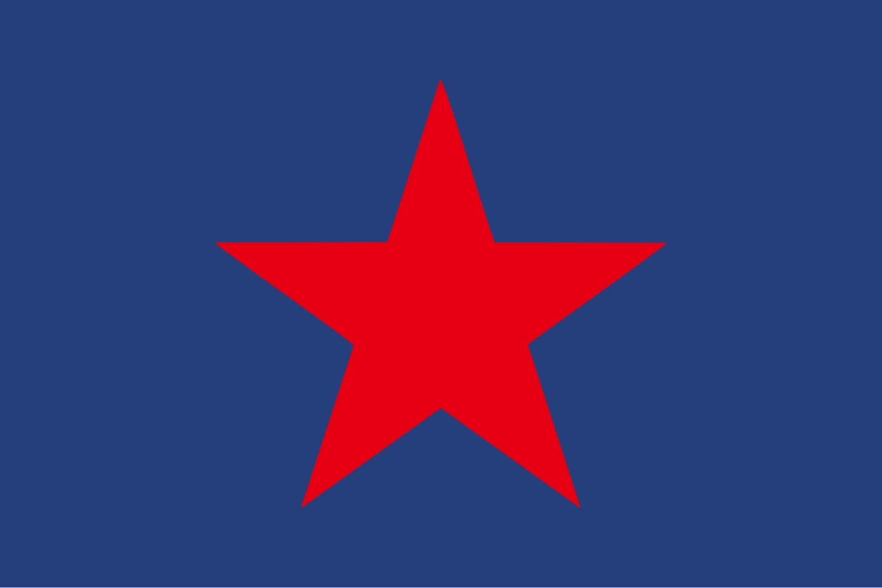 Blue flag with a red five-pointed star in the centre
