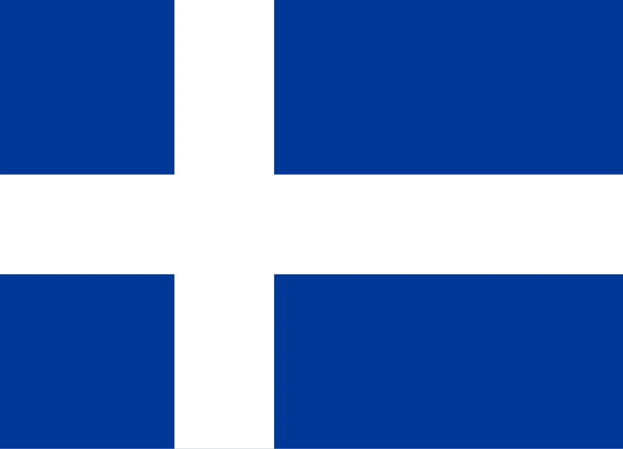 Hvítbláinn, a white cross on a blue ground