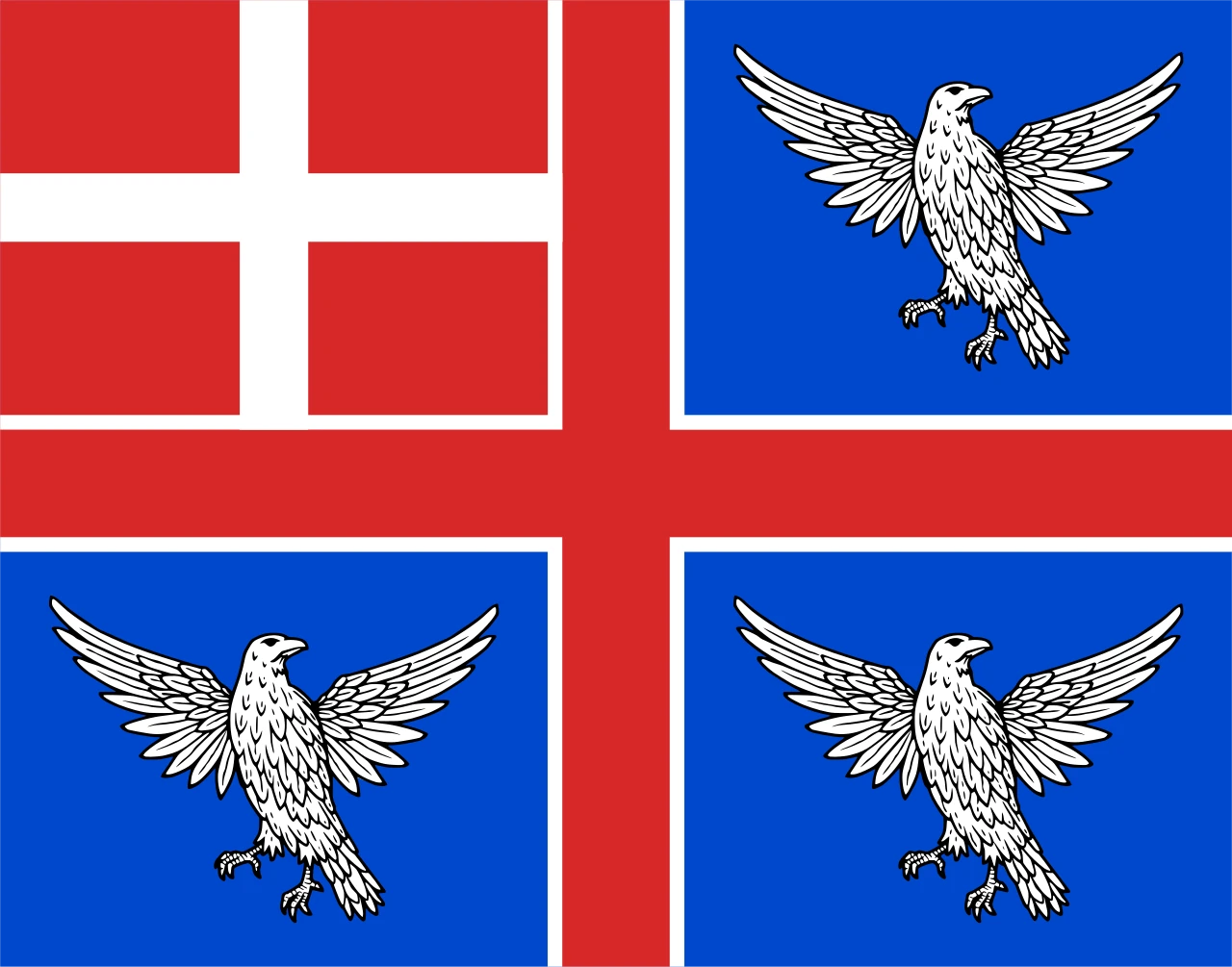 Flag with a red St Andrew's cross on a white ground