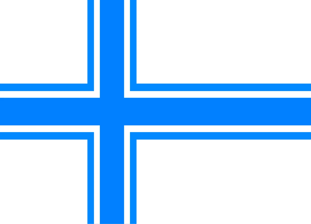White flag with a blue cross and two thin stripes of colour