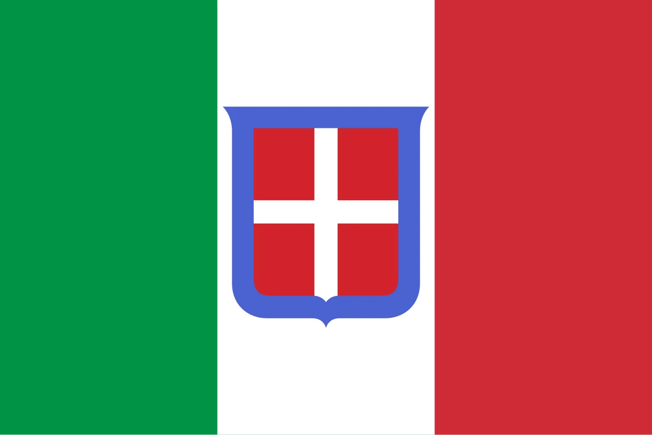 Italian tricolour with the coat of arms of the House of Savoy in the centre