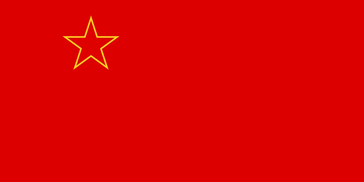 Bandera roja con una estrella de borde amarillo en la esquina superior