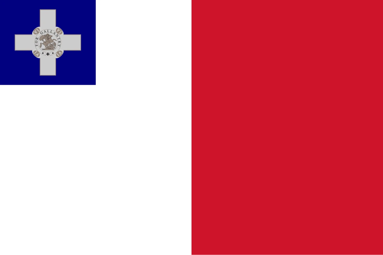 Bandera blanca y roja con la Cruz de Jorge sobre un cuadrado azul