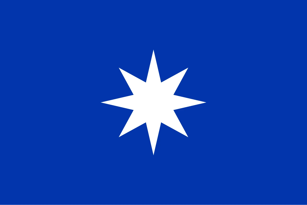 Bandera blava amb una estrella blanca de vuit puntes al centre