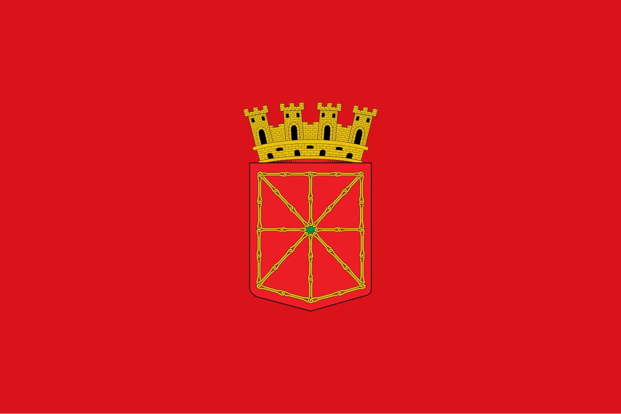 Bandera vermella amb l’escut de les cadenes i una corona amb forma de muralla