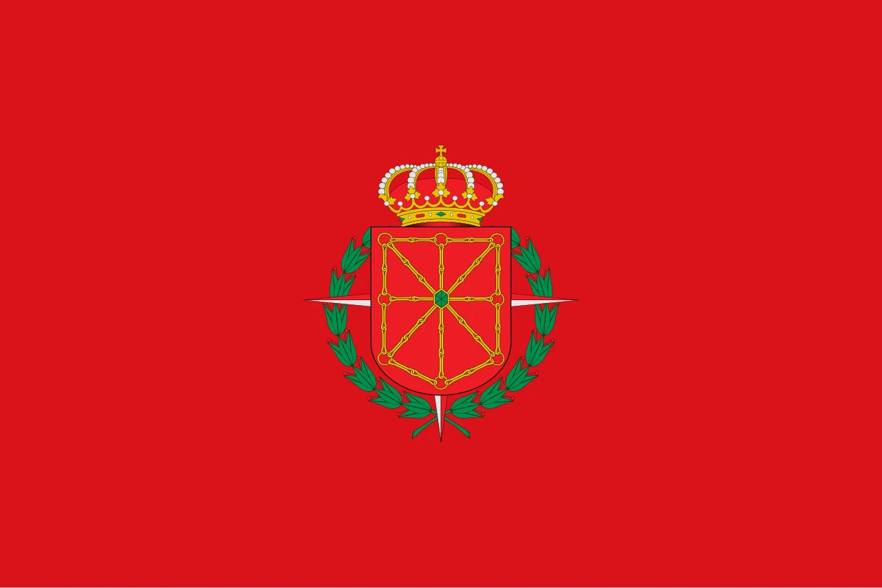 Bandera vermella amb l’escut de les cadenes i una creu de Sant Ferran