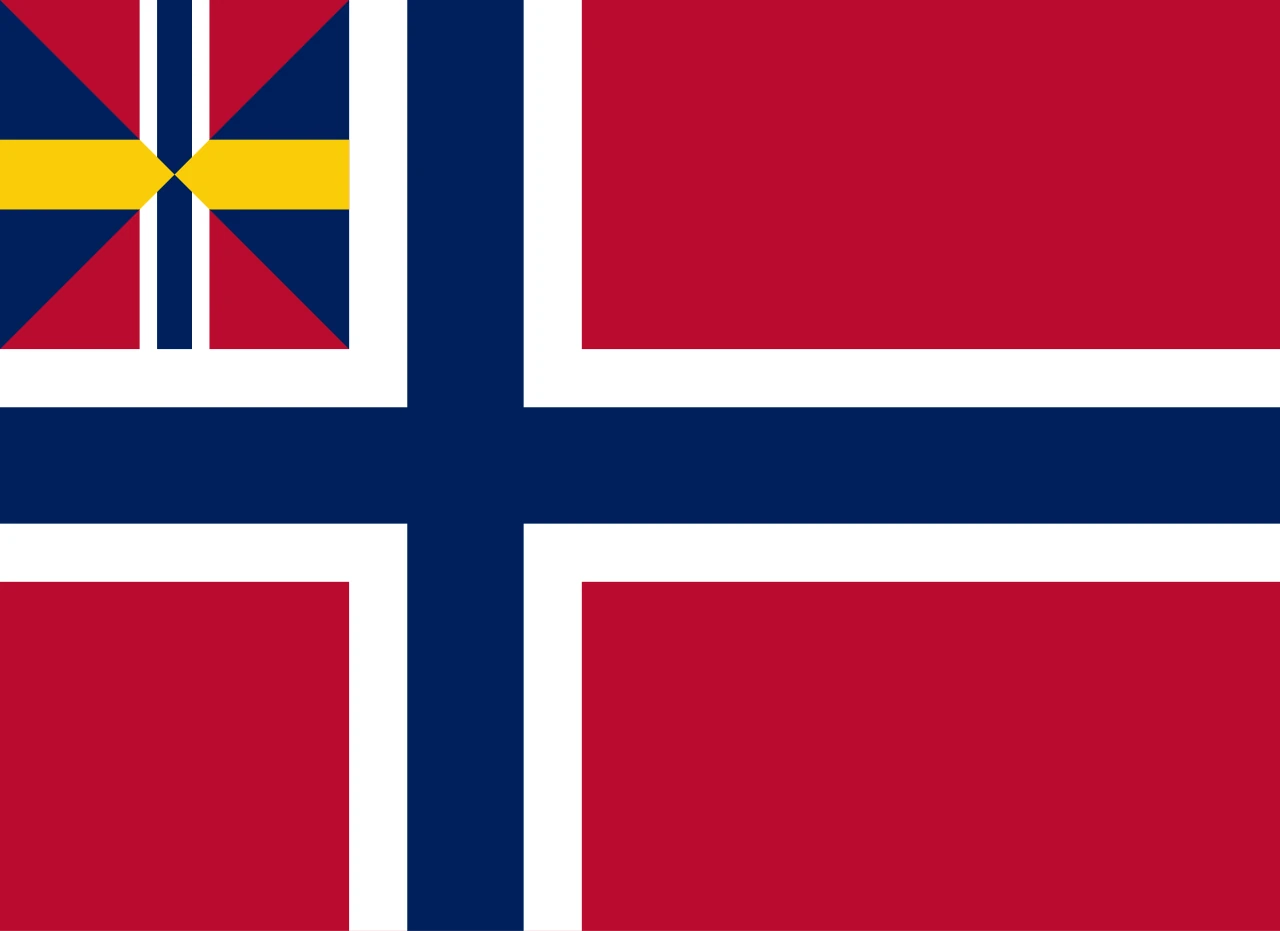 Bandera de Noruega amb el símbol de la unió amb Suècia a la cantonada superior