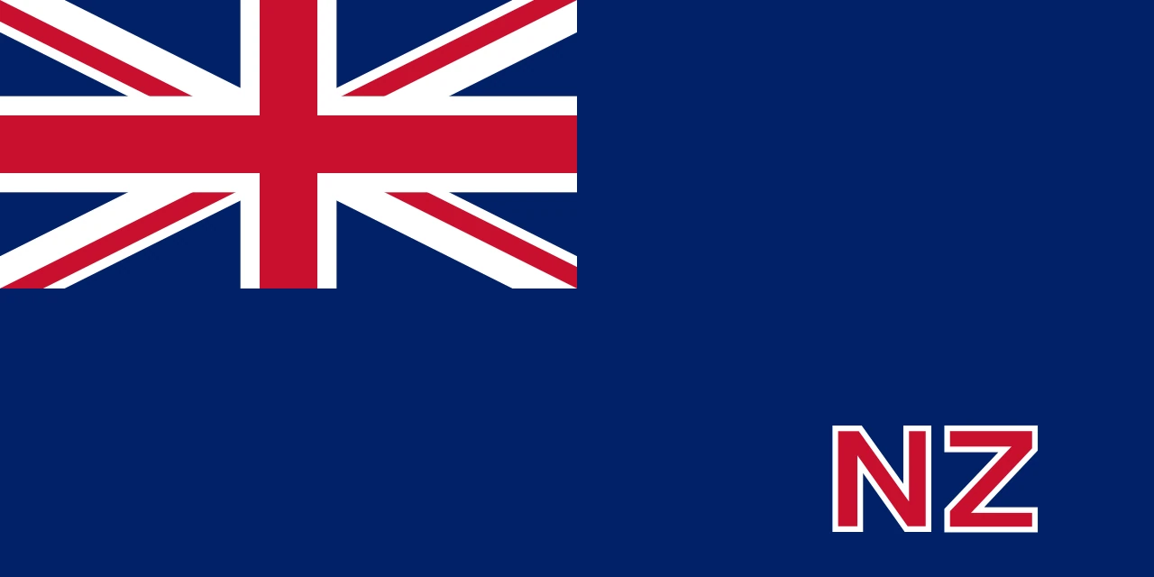 Blue flag with the British flag and the letters NZ in red