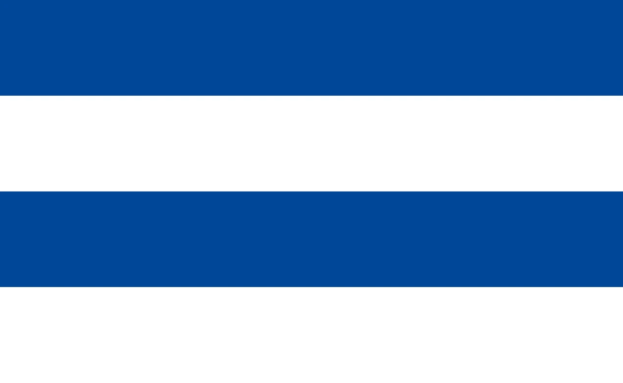 Bandera de Oslo de 1924: cuatro franjas horizontales, azul, blanca, azul y blanca