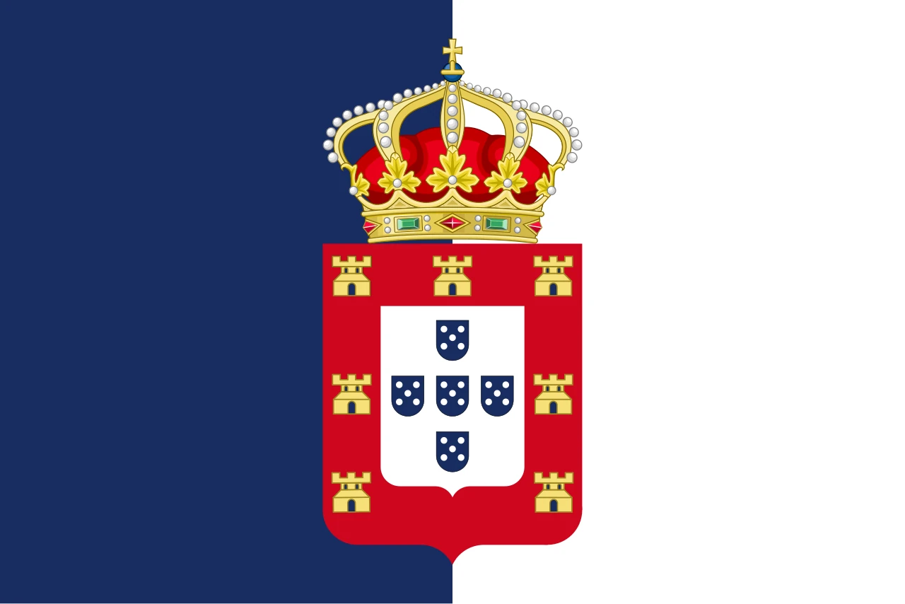Bandera blava i blanca amb l’escut reial coronat