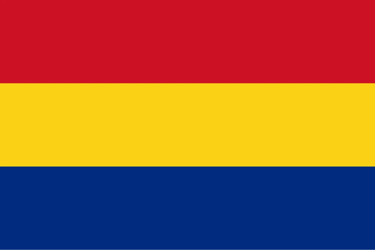 Bandera amb franjes horitzontals vermella, groga i blava