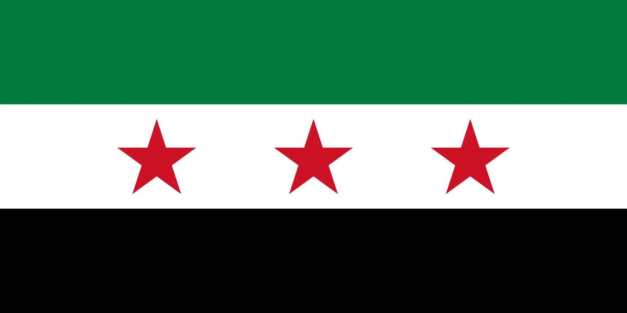 Green, white and black flag with three red stars, more elongated than the current one