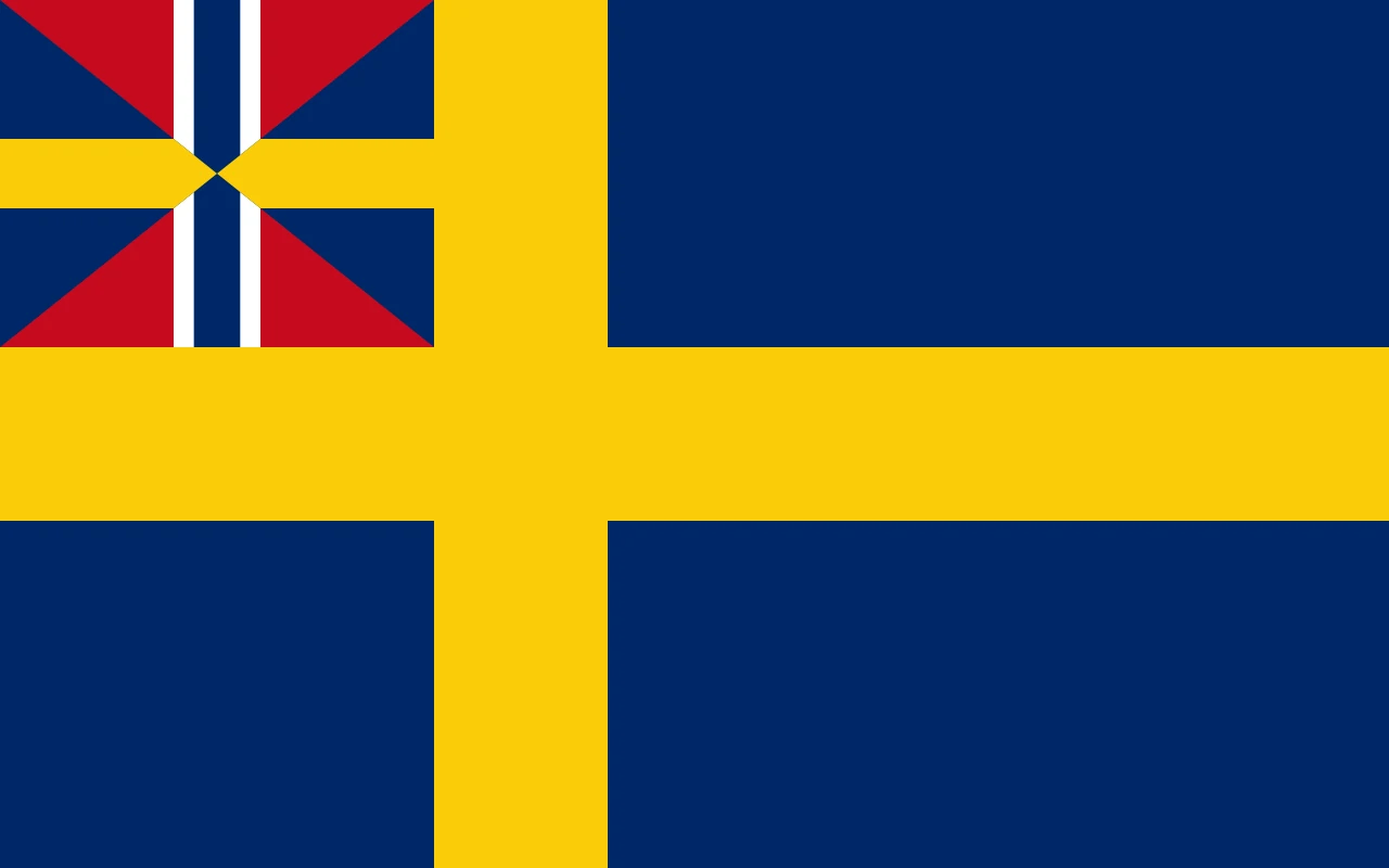 Bandera sueca amb el distintiu de la unió amb Noruega a la cantonada superior