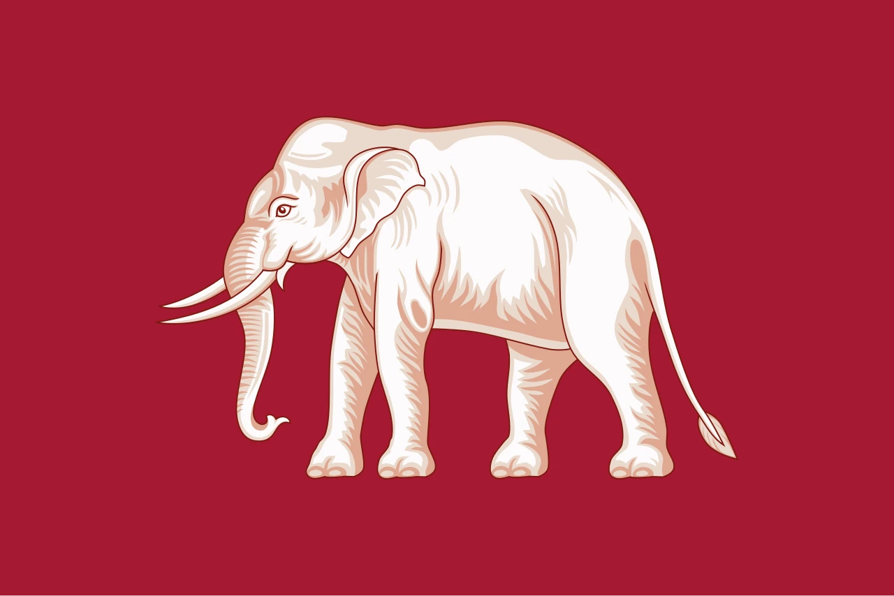 Red flag with a large white elephant