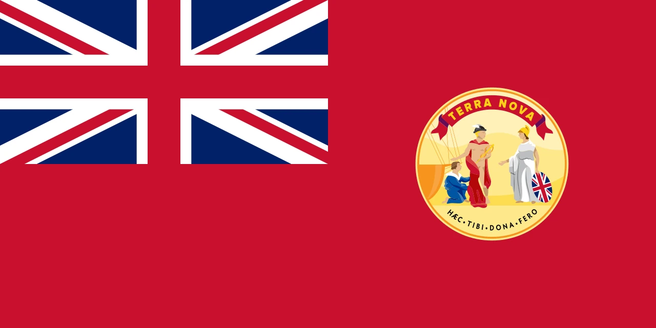 Bandera roja con la Union Jack en el cantón y un círculo con el sello de Terranova