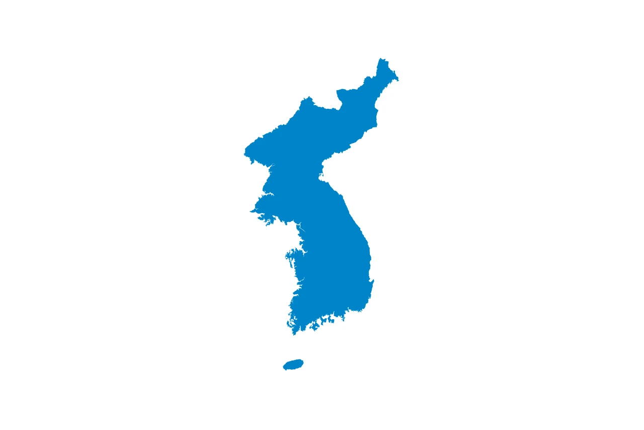 Bandera blanca con la península de Corea y la isla de Jeju en azul