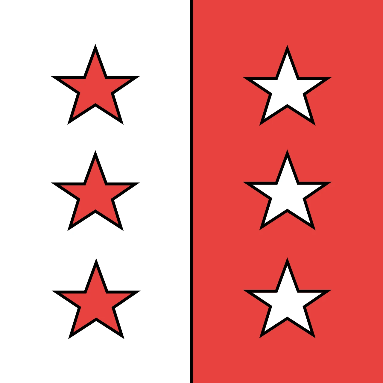 Bandera del Valais amb sis estrelles en dues files