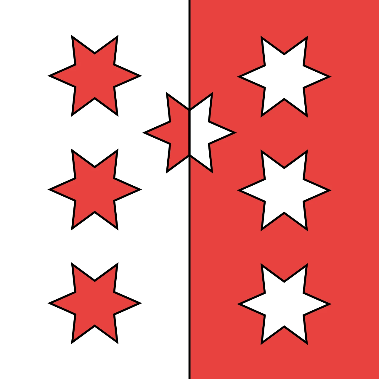 Bandera del Valais amb set estrelles