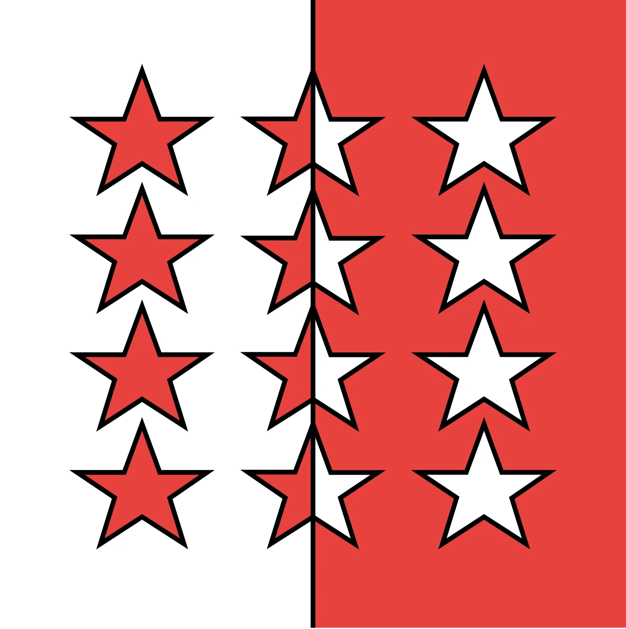 Bandera del Valais amb dotze estrelles en dues files
