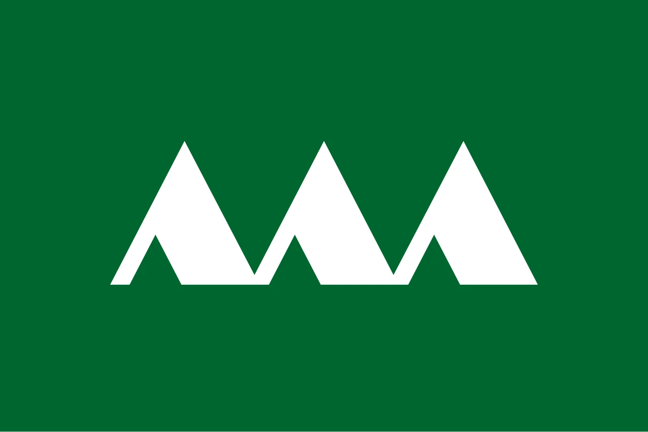 Flag of Yamagata with the very dark blue-green ground