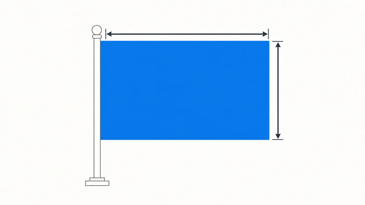 A blue flag with an arrow for the length and another for the width A blue flag with an arrow for the length and another for the width