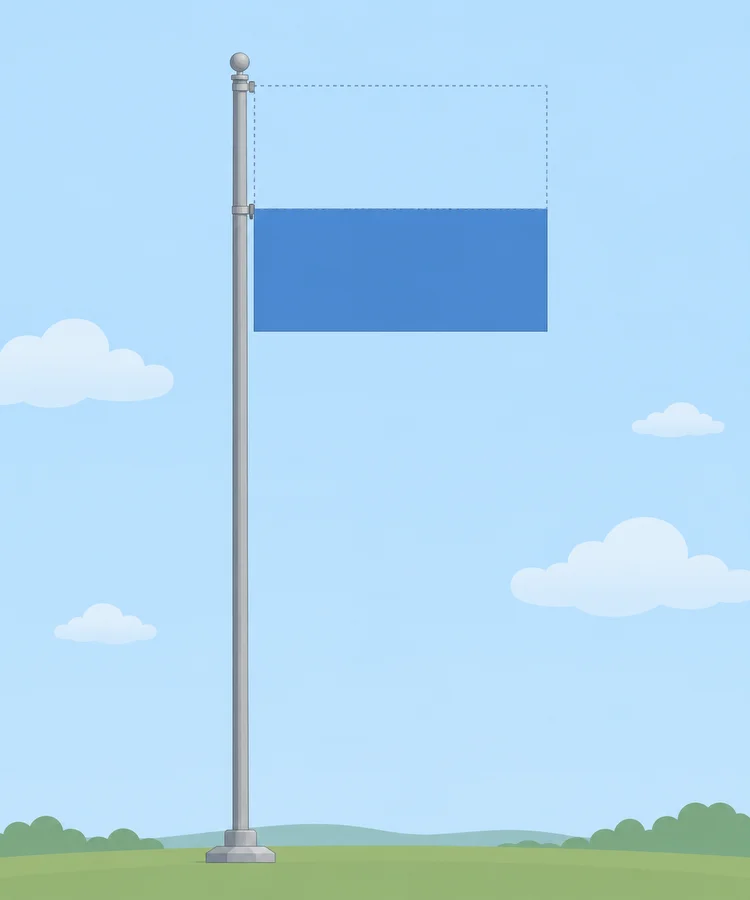 Un pal amb la bandera baixada una amplada de bandera i el contorn d’una segona bandera a sobre